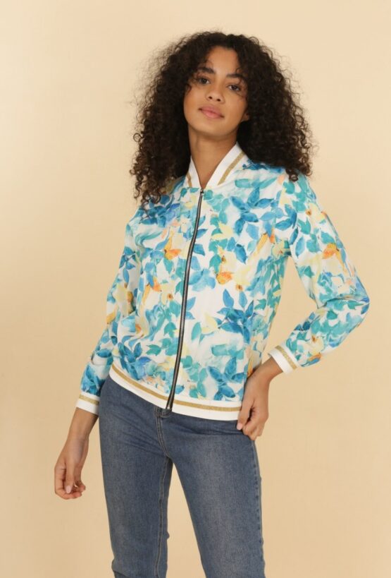 jolifly-veste-bombers-zonder voering bloemen lichtblauw